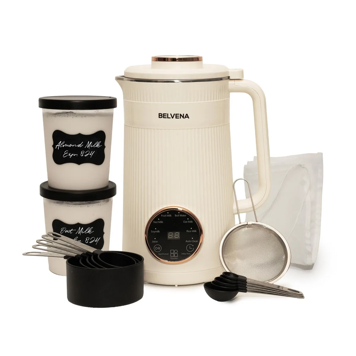  BELVENA BELVMilkMachine 001 Nut Milk Maker 32oz 8-in-1 Bundle Cream — product photo