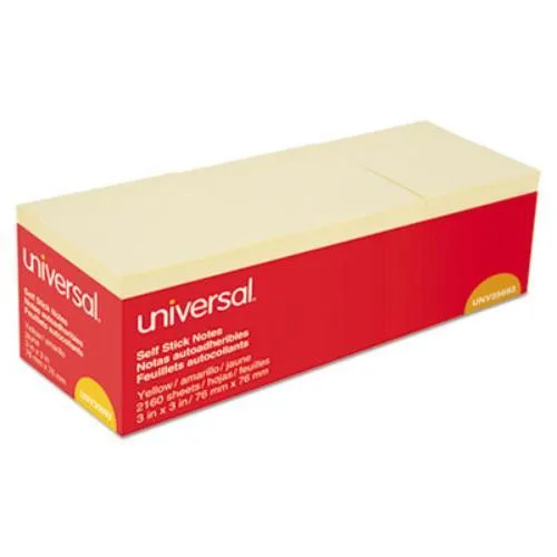 Red tray holding twenty-four square yellow sticky note pads