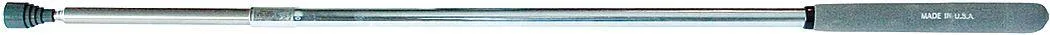 Silver telescoping magnetic pickup tool with rubber cushioned grip extended to full length
