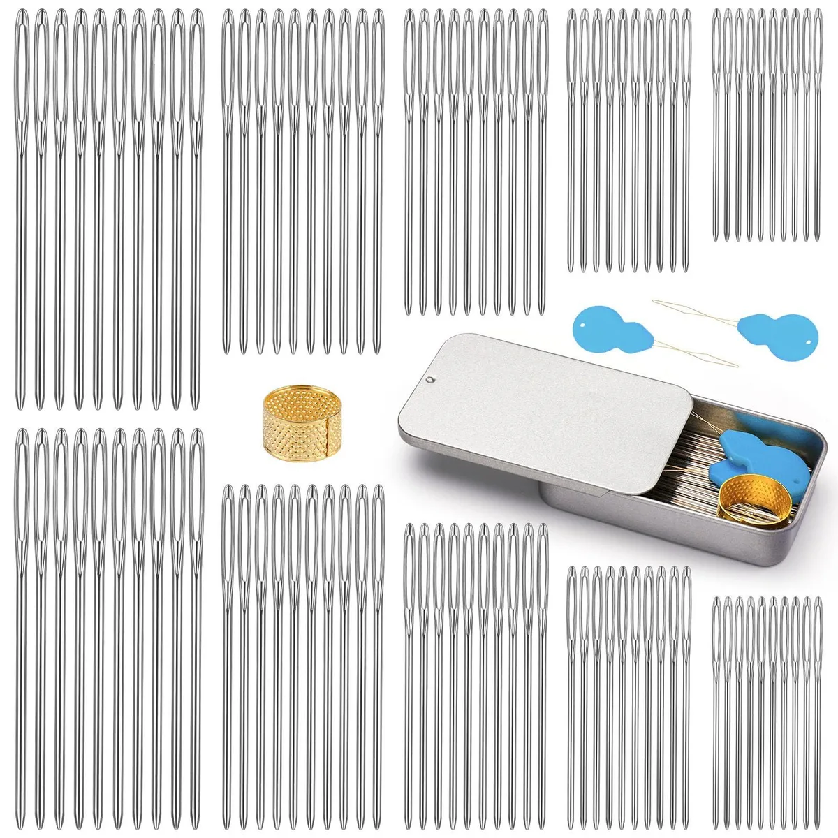 TLKKUE 100pcs Steel Large-Eye Blunt Needles 5 Sizes 2.6in — product photo