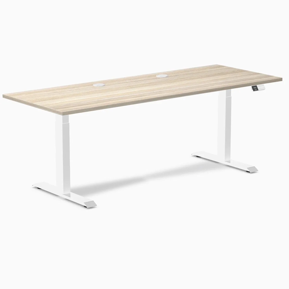 Desky Desky Dual Laminate Sit Stand Desk Classic Oak White 78.7 x 29.5 in with Grommets — product photo