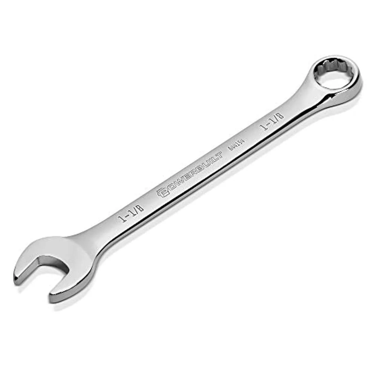 Polished chrome vanadium steel combination wrench, 15 degree offset box end