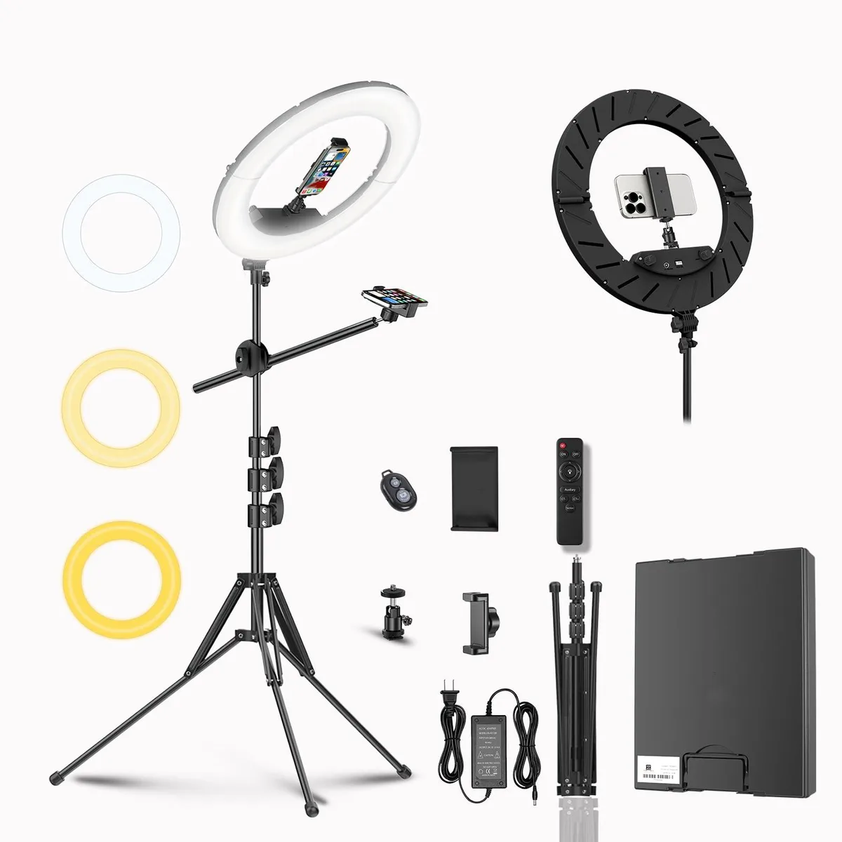  Neewer 55W 18-inch Ring Light Kit 2600K-6700K Dimmable Tripod Stand Dual Phone Holder Black — product photo