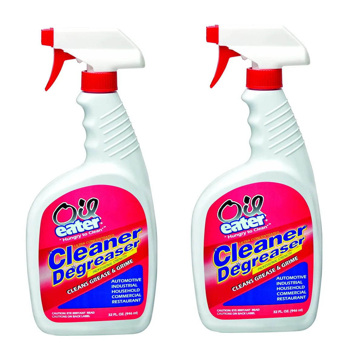Two clear 32 oz bottles of Oil Eater cleaner degreaser