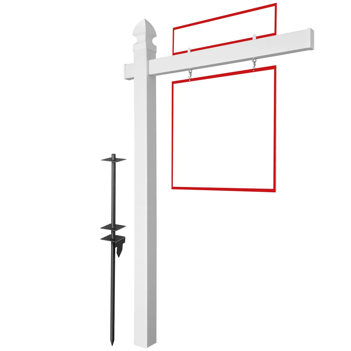 White PVC sign post 72 inches tall with 47 inch cross rail and flat or gothic cap options