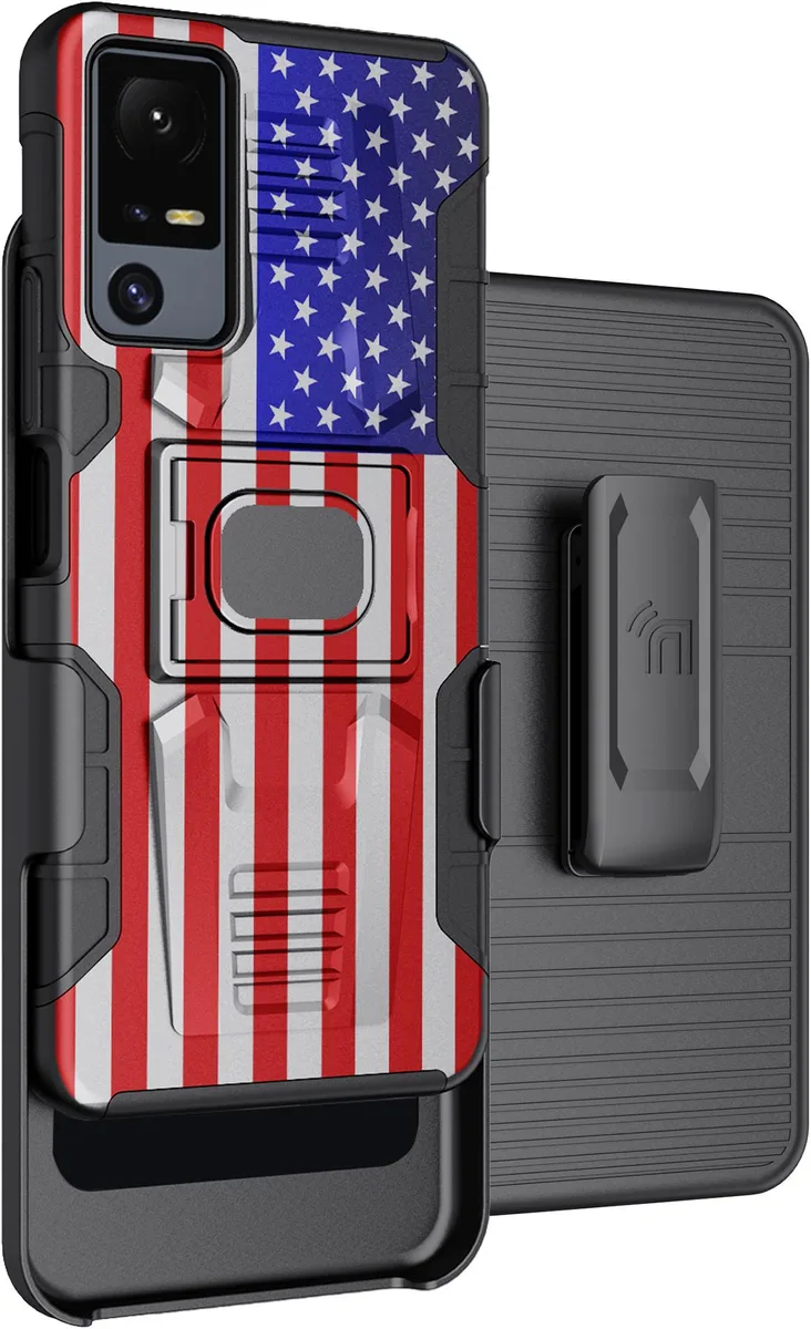 Nakedcellphone Nakedcellphone Rugged Case Stand Belt Clip Jitterbug Smart 4 TCL 40XL USA Flag — product photo