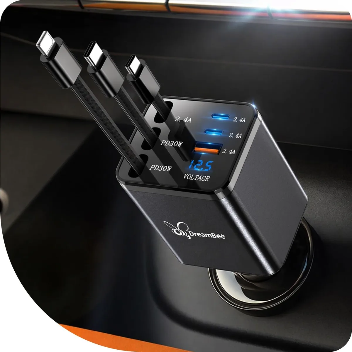 No Sew No Sew Retractable Car Charger 108W 31.5IN 6-in-1 — product photo
