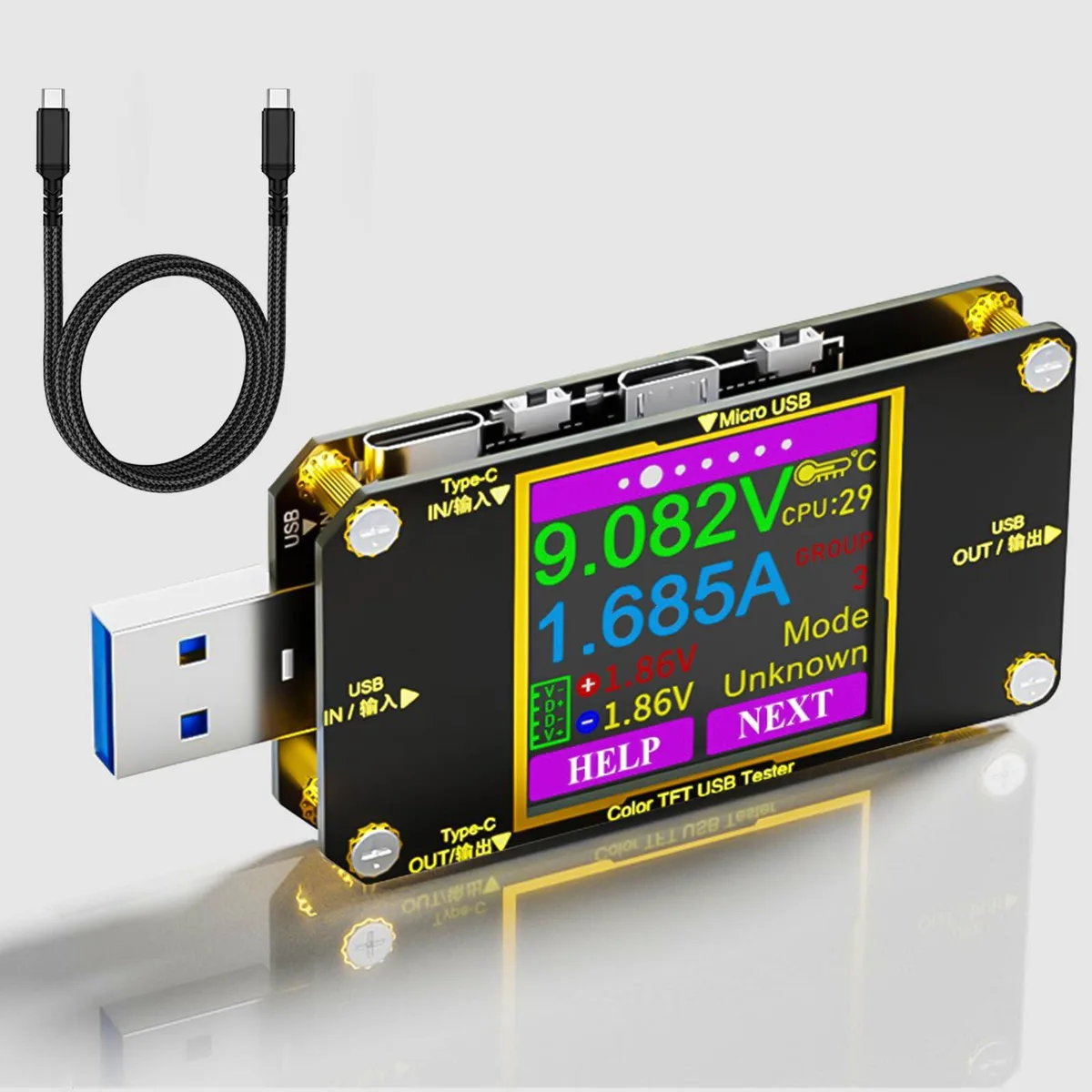 Eversame USB Multimeter with 1.5Ft Cable 1.44in Display 8A 24V — product photo