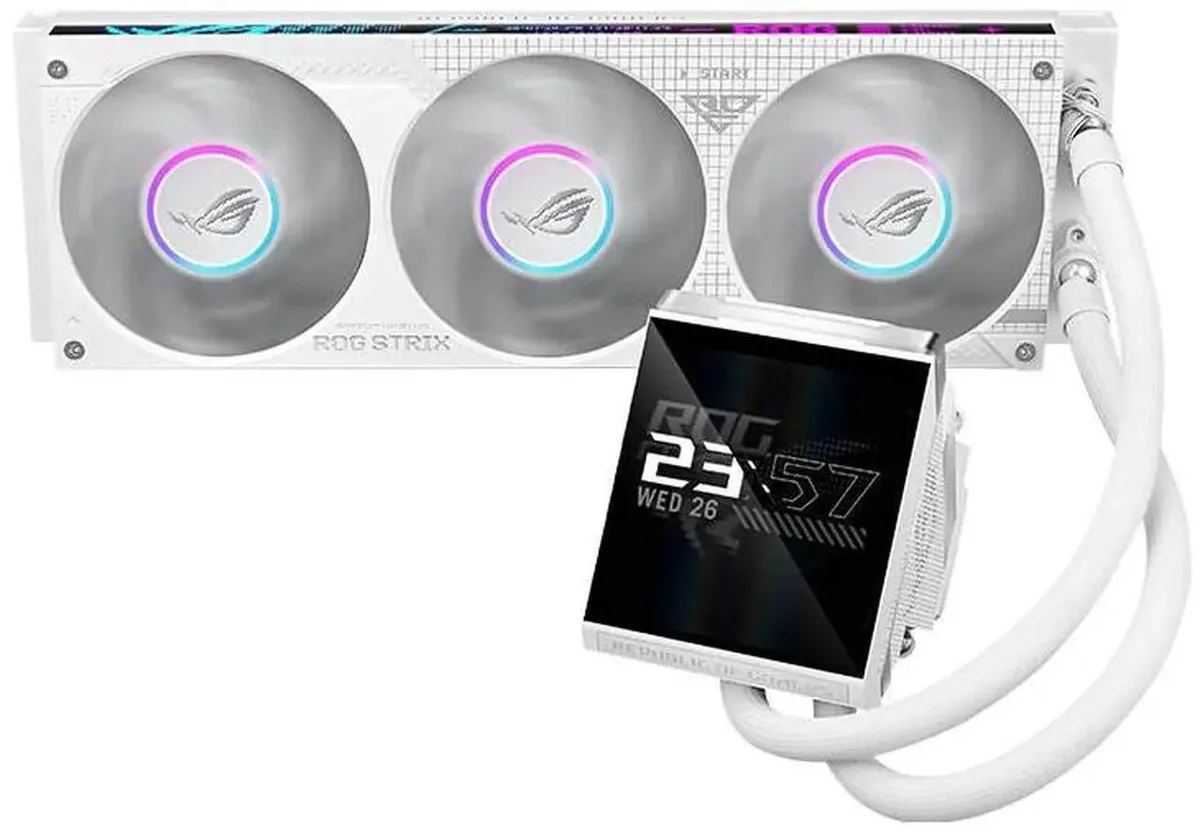 ASUS ASUS ROG Strix LC IV 360 ARGB LCD White Edition liquid cooler 400mm tubing 5.08" IPS display — product photo