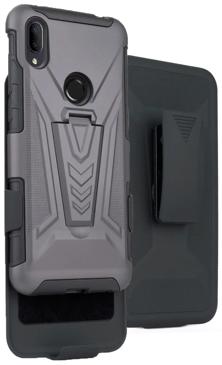Nakedcellphone Nakedcellphone Gray Rugged Kickstand Case + Belt Clip Holster for Lively Jitterbug Smart 3 — product photo