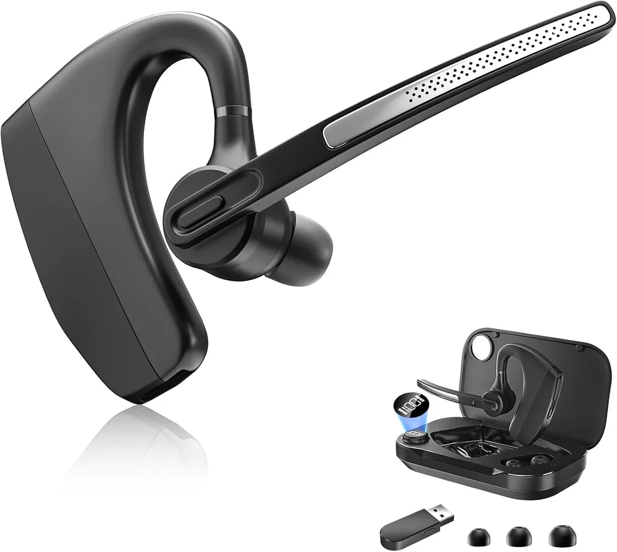 BFKK BFKK Bluetooth Headset Noise Cancelling Mic Charging Case Dongle 90h Talk 45d Standby — product photo