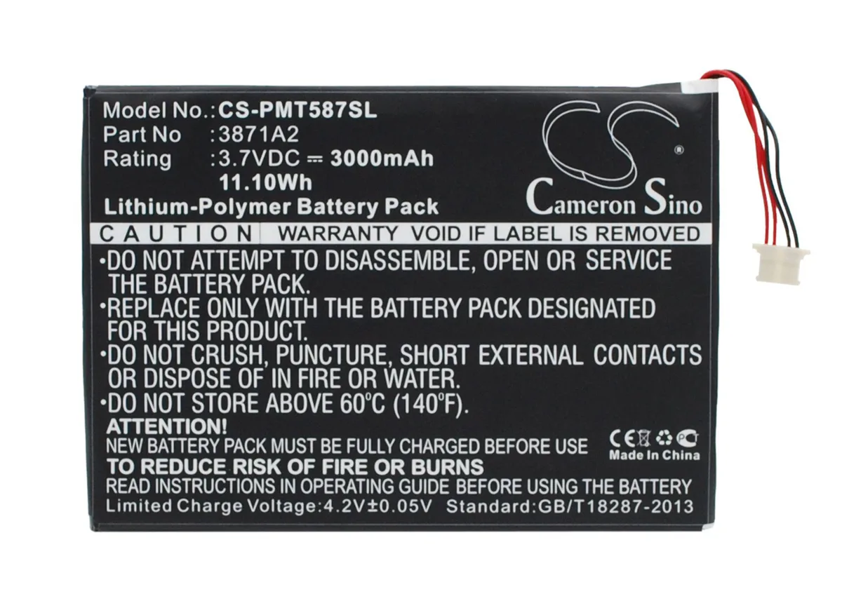 Cameron &amp; Co Cameron &amp; Co DS-CS-PMT587SL 3.7V 3000mAh Li-Polymer battery — product photo