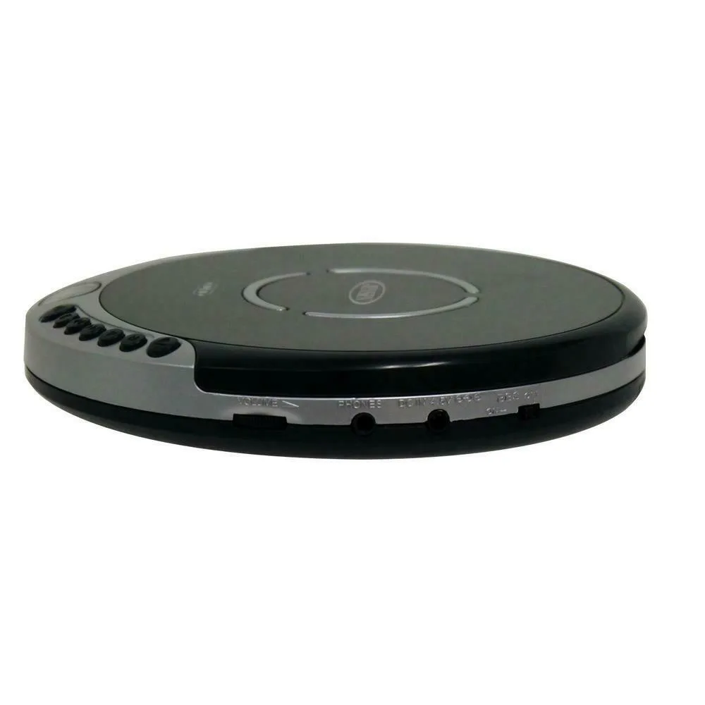 Black portable CD player with anti-skip protection