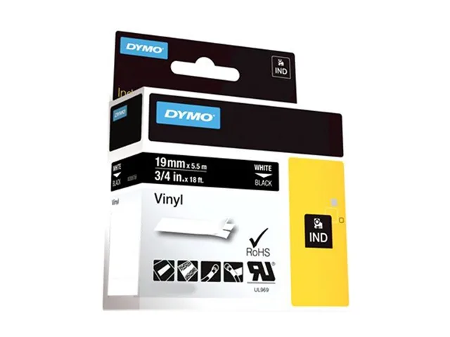 DYMO DYMO 1805436 IND Vinyl Labels 3/4" White on Black pos accessory — product photo