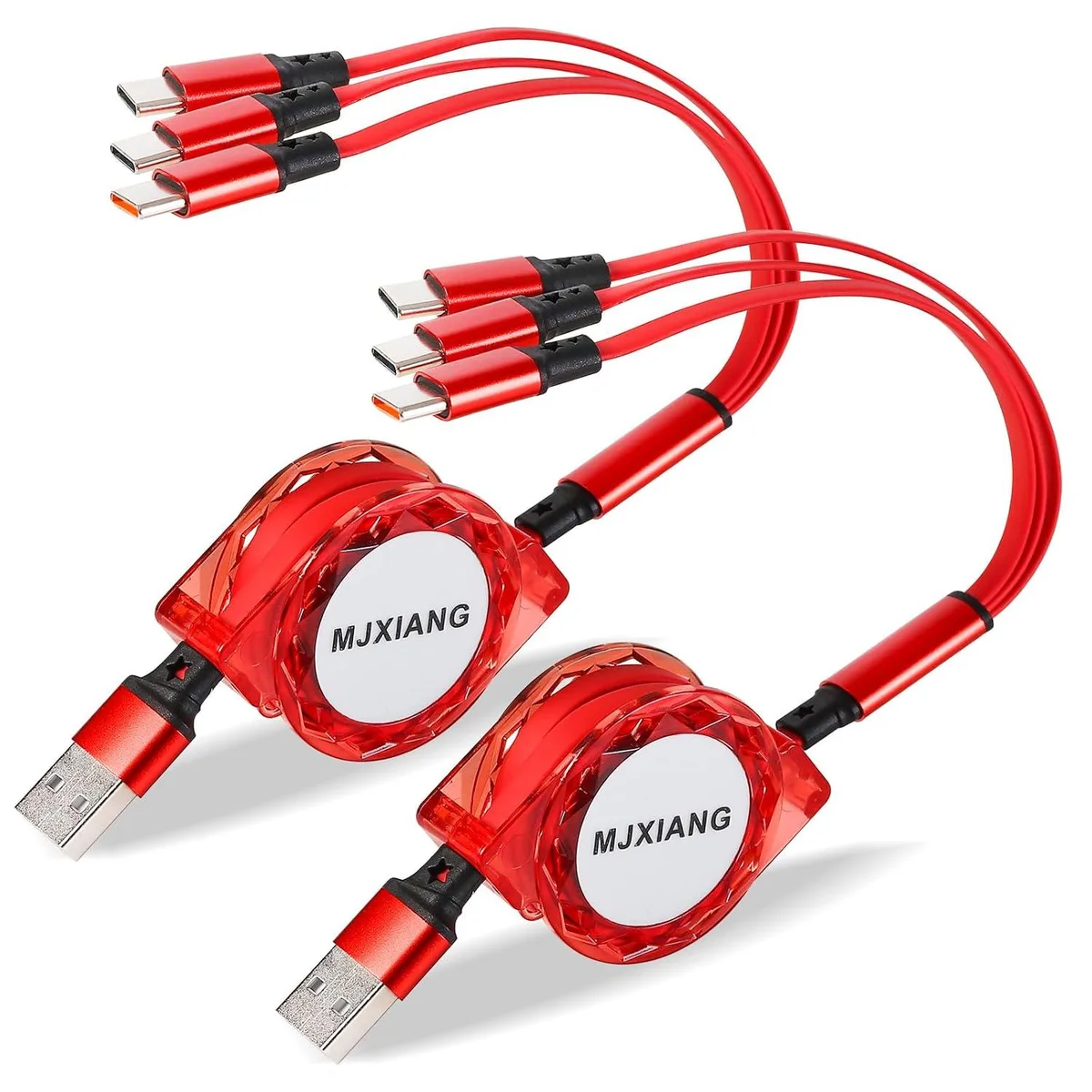 Mobee Mobee Retractable USB-C Splitter Cable 3-in-1 3.3ft 2-Pack QC 3.0 3A — product photo