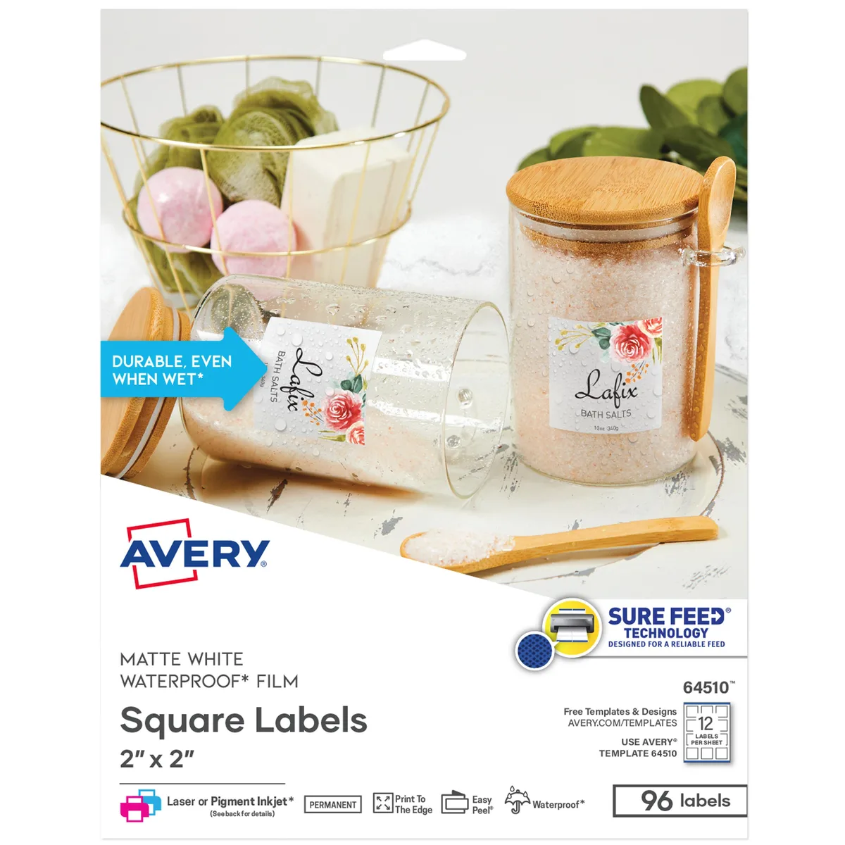 Avery Avery Waterproof Square Labels 2" x 2" White 96ct 64510 — product photo