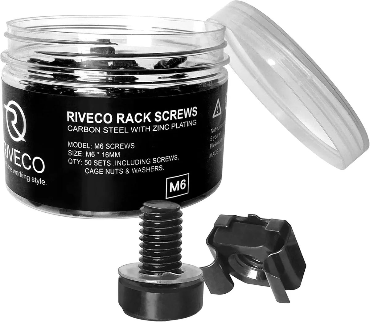 TAURKENAM TAURKENAM Rack Screws & Cage Nuts M6 16mm 50 Sets Black — product photo