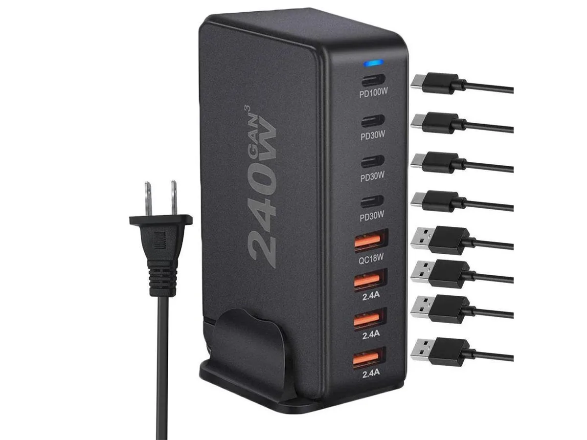 IXJYLCPC IXJYLCPC 8 Port USB C Charger 240W QC3.0 PD3.0 GaN Charger Type C Adapter — product photo