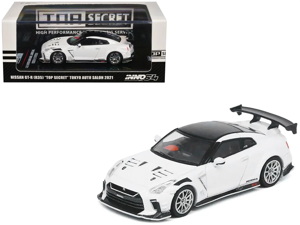 Inno Models Inno Models Nissan GT-R R35 Top Secret RHD White Black Top Tokyo Auto Salon 2021 1/64 Diecast — product photo