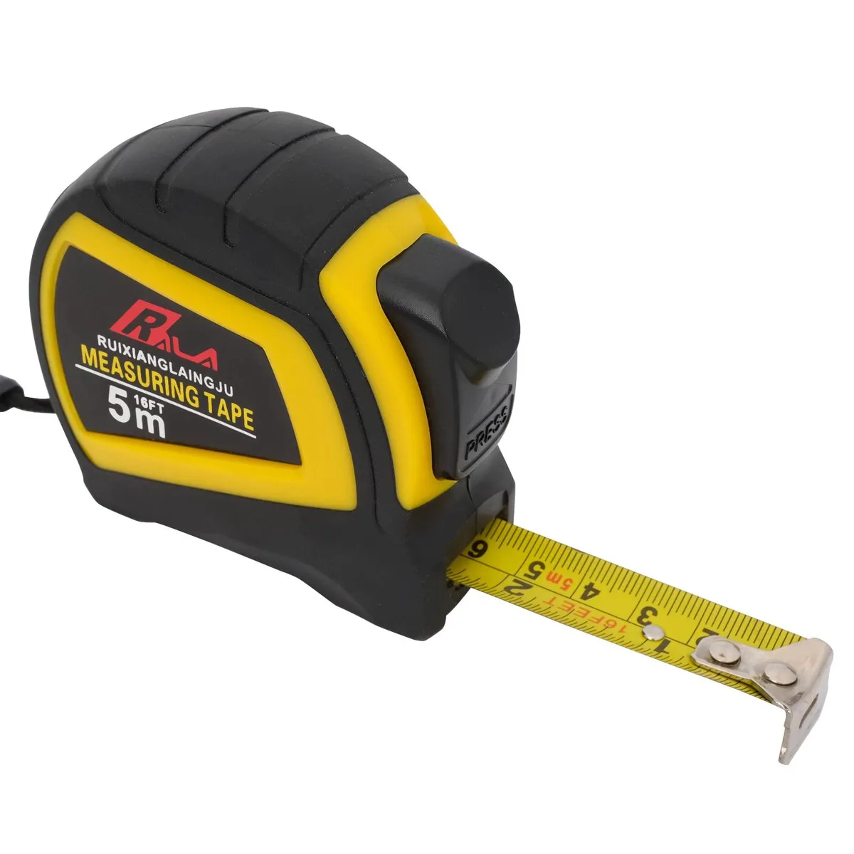 Green ABS tape measure with black rubber grip, 16 ft blade visible