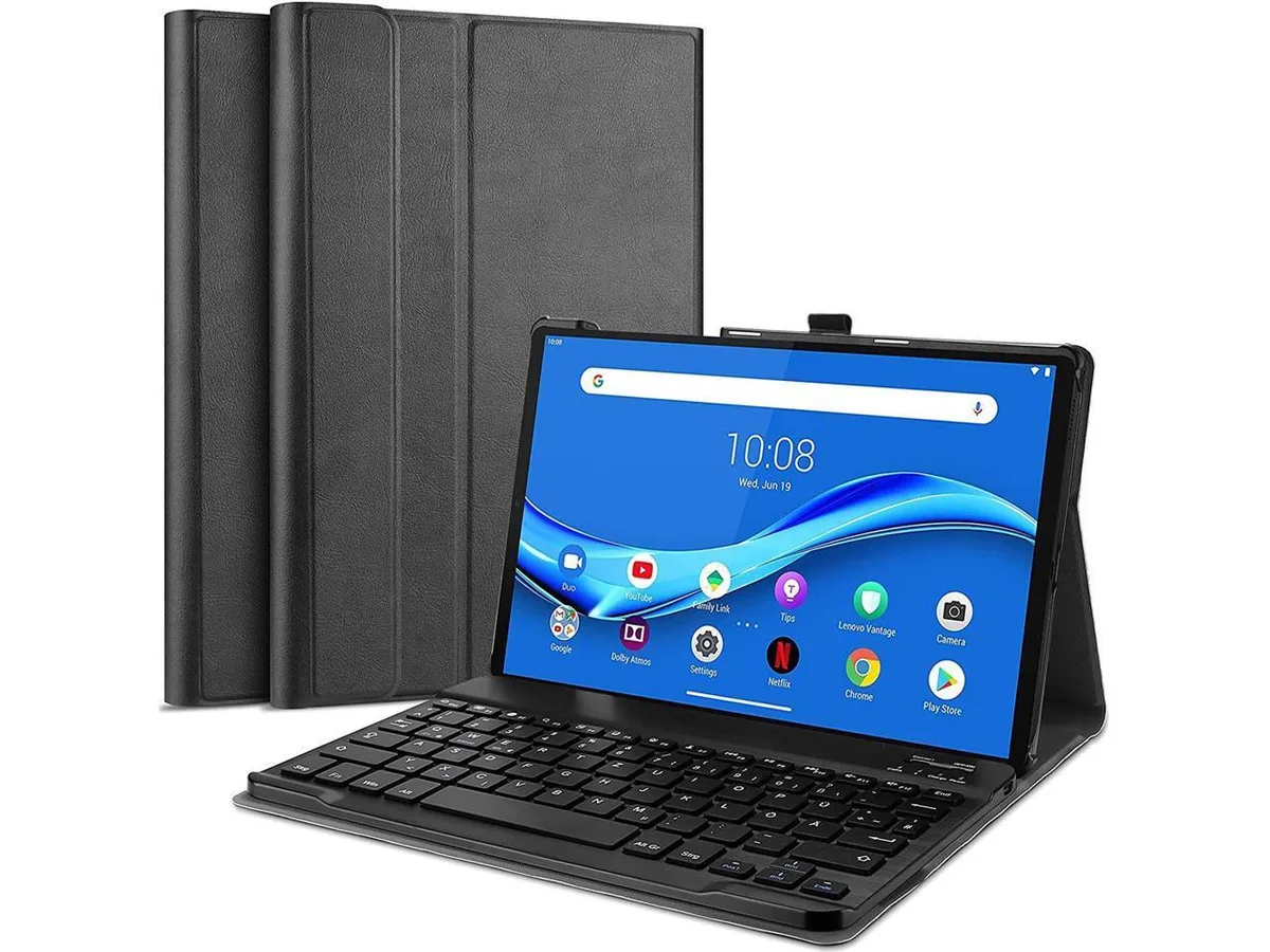 Black leather tablet case with detachable wireless keyboard and stand for 10.3 inch Lenovo Tab