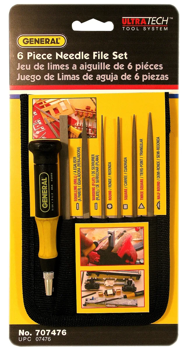 Six needle files in a vinyl pouch with Versa-Grip handle