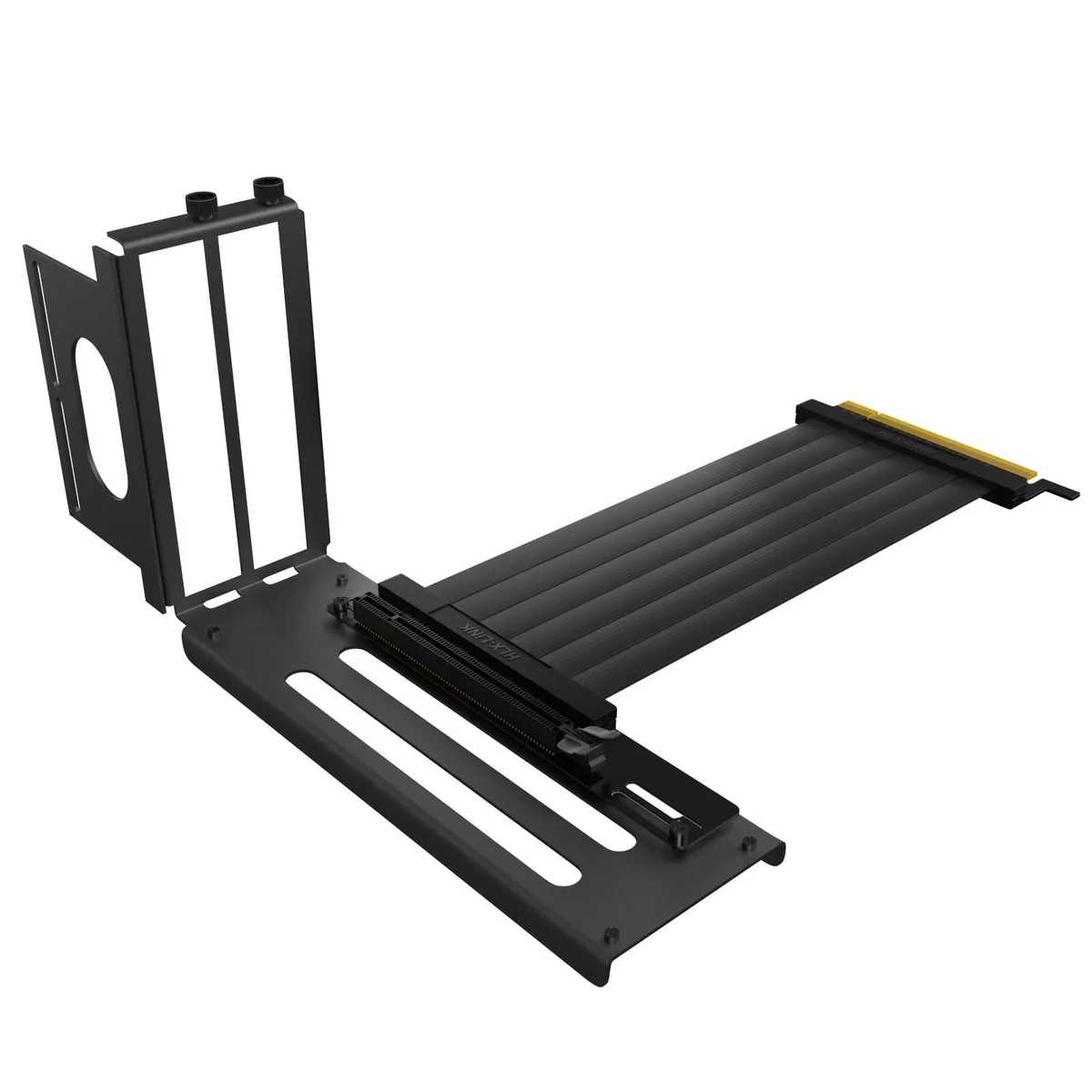 Flat black 30cm PCIe 3.0 x16 riser cable with 90 degree female connector