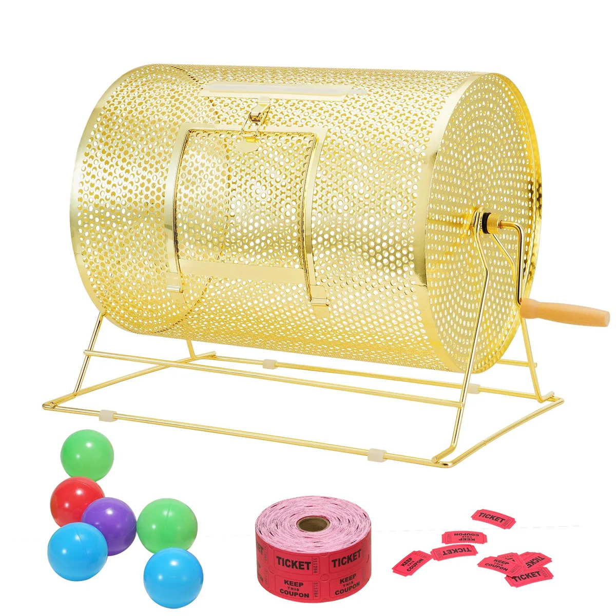 VEVOR VEVOR Raffle Drum 16.1 x Ø12 in Brass Plated 5000 Tickets — product photo