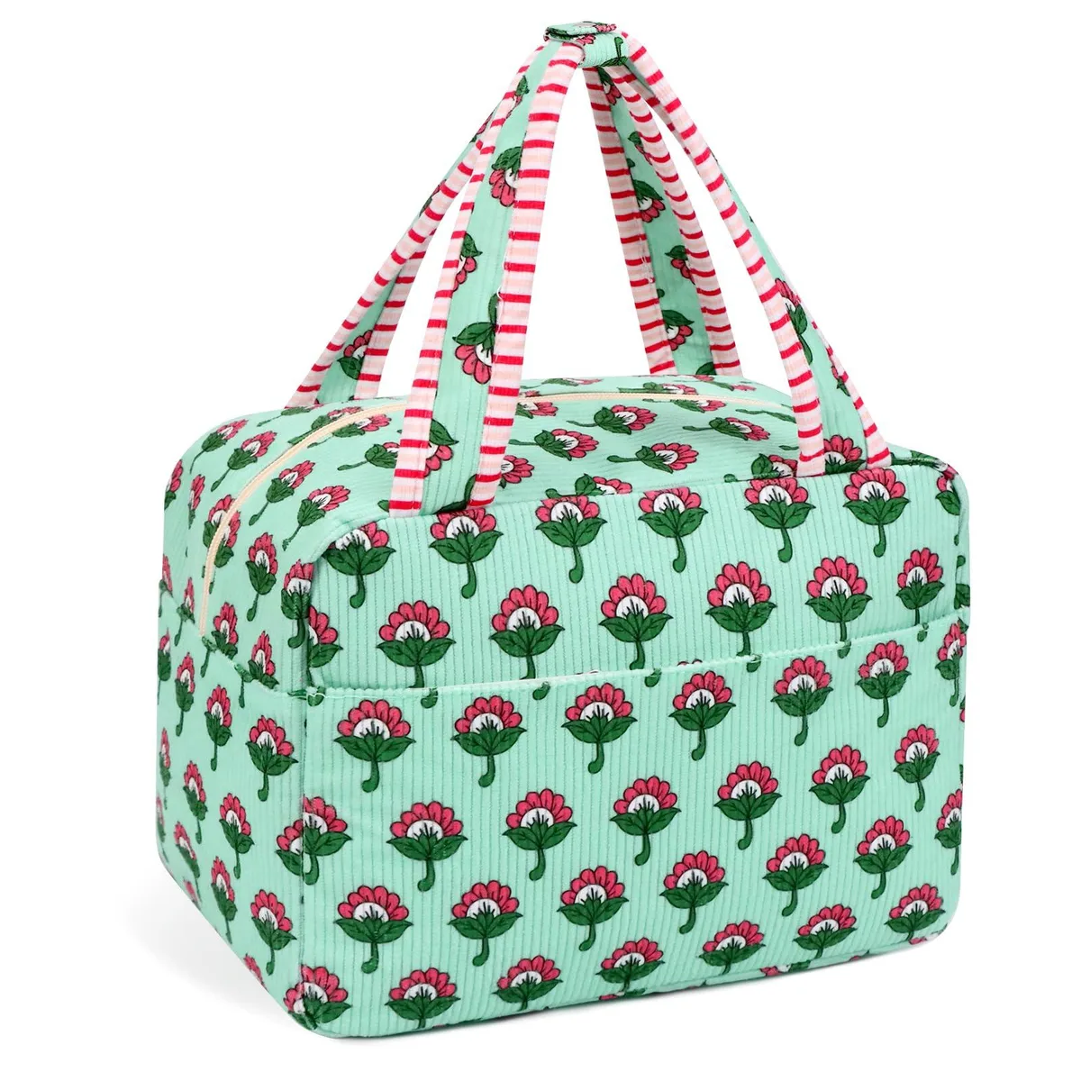 No Sew No Sew Green Floral Corduroy Insulated Lunch Bag — product photo