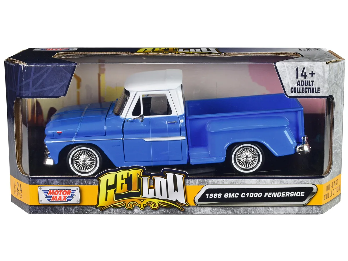 MOTORMAX MOTORMAX 1966 GMC C1000 Fenderside Pickup Lowrider Blue White Top Get Low 1/24 Hobby Collectible — product photo
