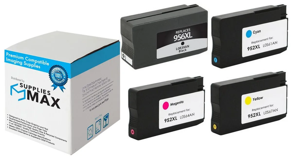 SuppliesMax SuppliesMax HP 956XL/952XL High Yield Inkjet Combo Pack (BK/C/M/Y) — product photo