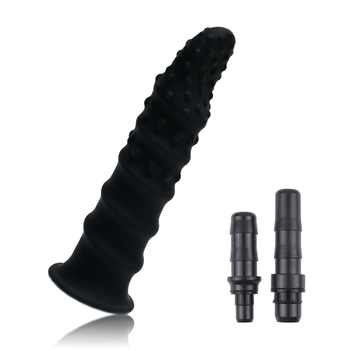 Black silicone massage gun attachment with 12-13mm and 18-19mm connectors