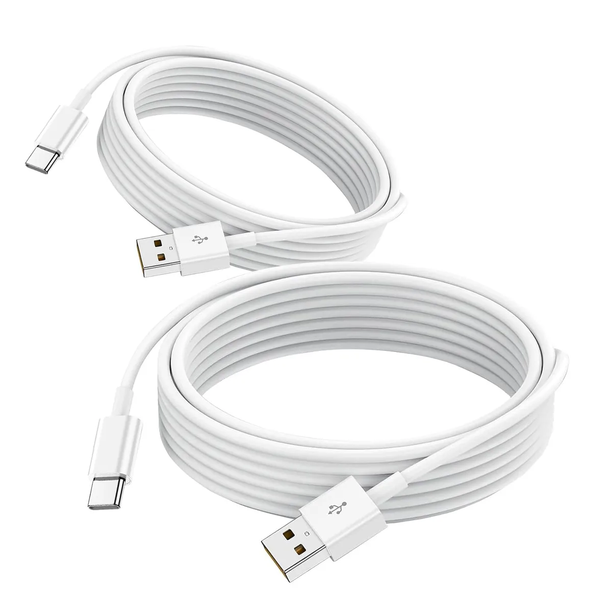Two white USB-A to USB-C cables, each 6.6ft long