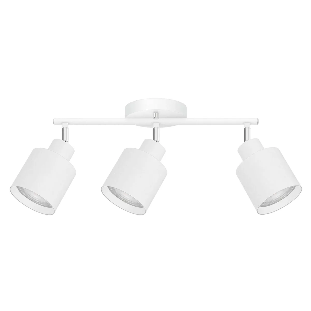 White three-light track kit with adjustable aluminium heads on a linear bar
