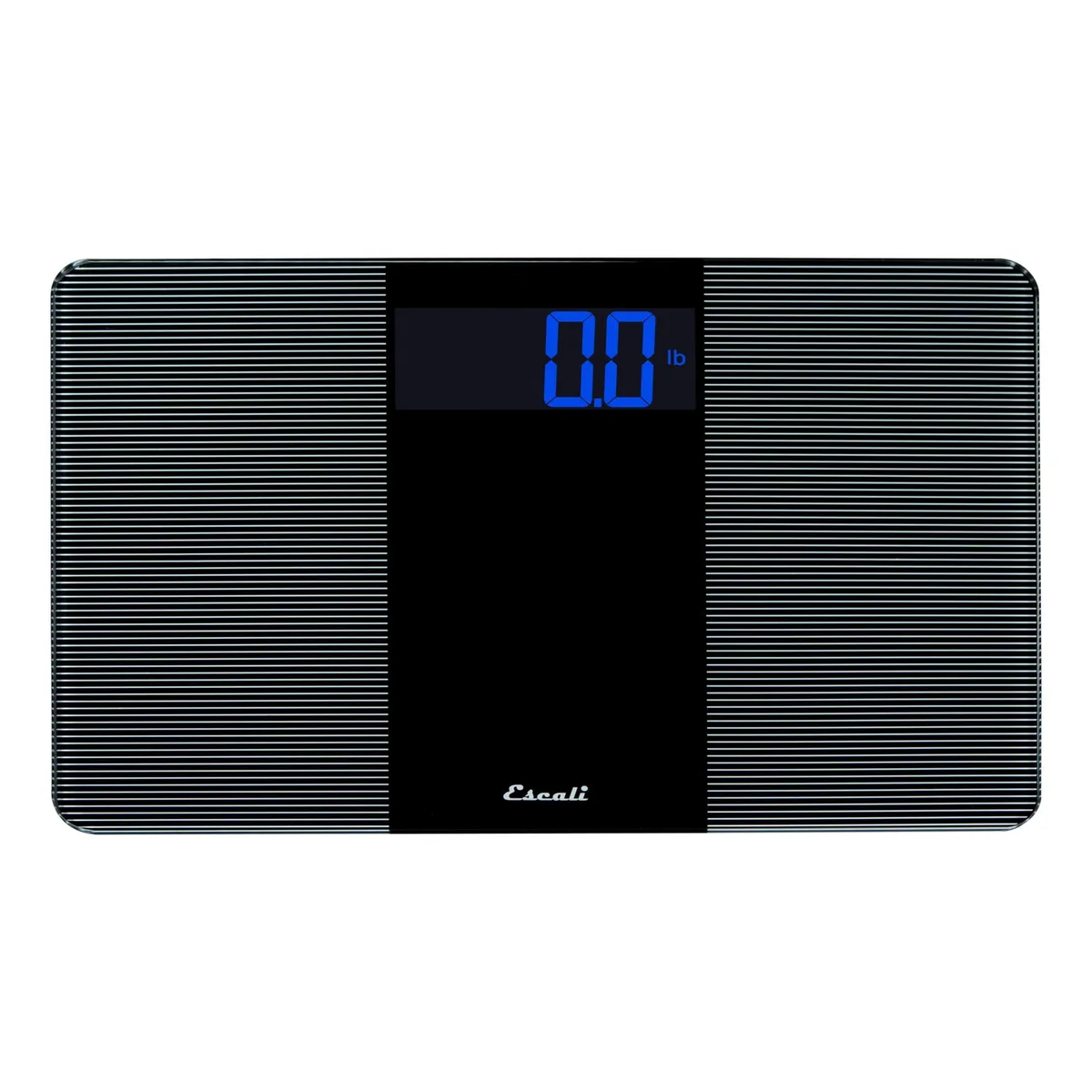 White rectangular glass bathroom scale with large backlit display