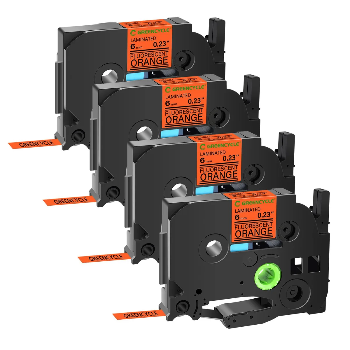 GREENCYCLE GREENCYCLE TZe-B41 18mm Black on Fluorescent Orange label 4 pack — product photo