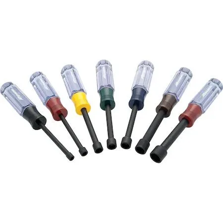 Seven SAE nut drivers in plastic tray, color-coded acetate handles