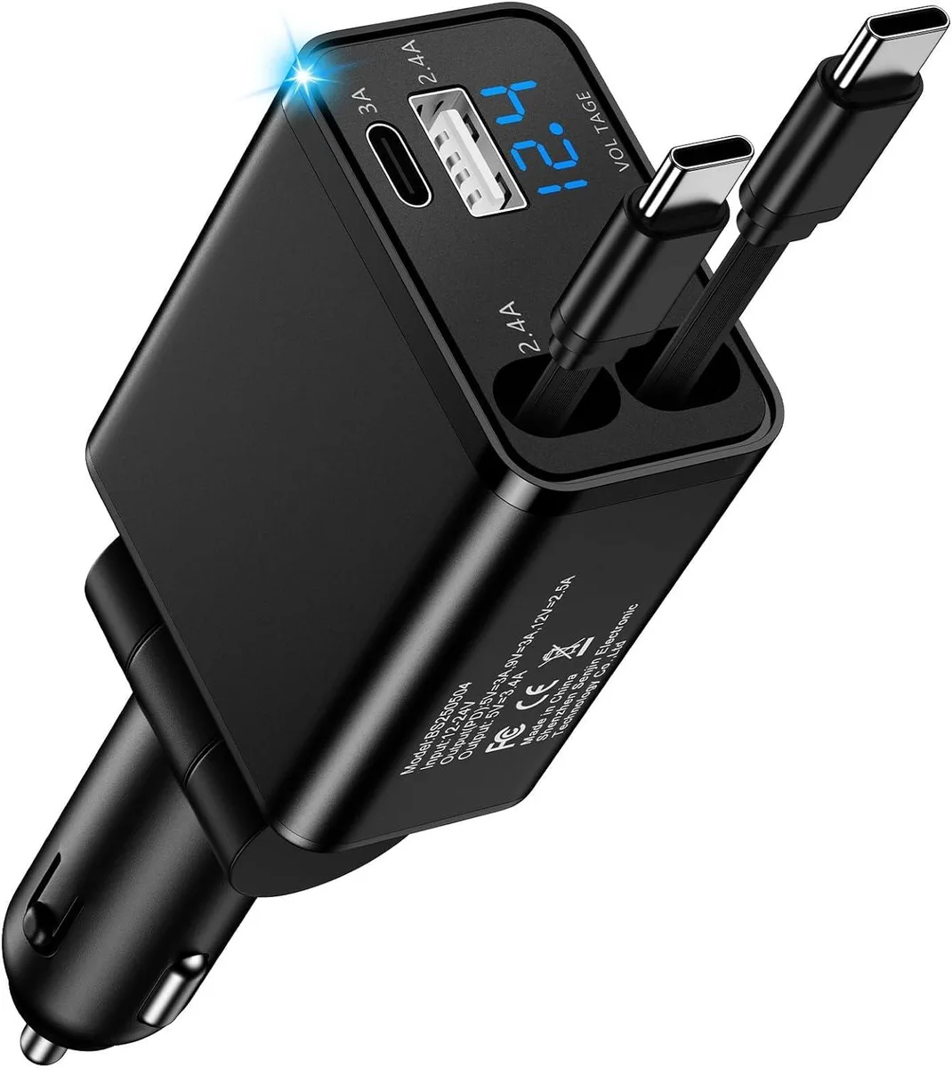 Hamzan Hamzan 4-in-1 Retractable Car Charger 45W 80cm USB-C — product photo