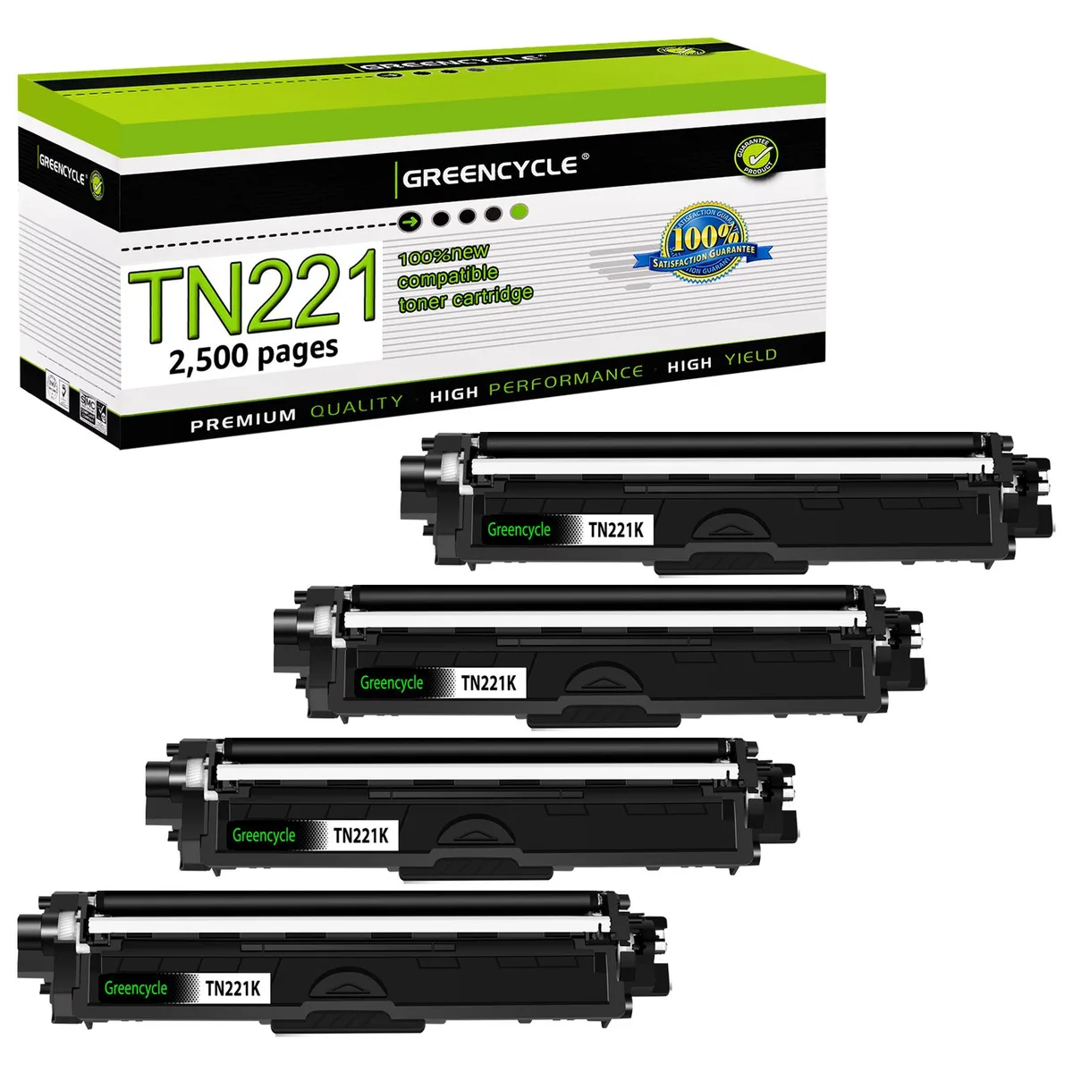 GREENCYCLE GREENCYCLE TN221K Black High Yield Toner Cartridge 4 Pack — product photo