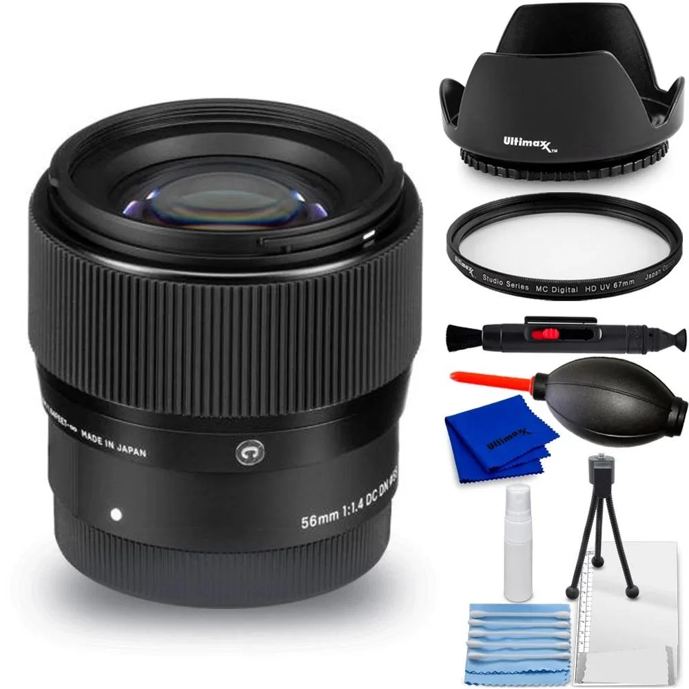 SIGMA Sigma 56mm f/1.4 DC DN Contemporary lens for Canon RF with 7-piece accessory kit — product photo
