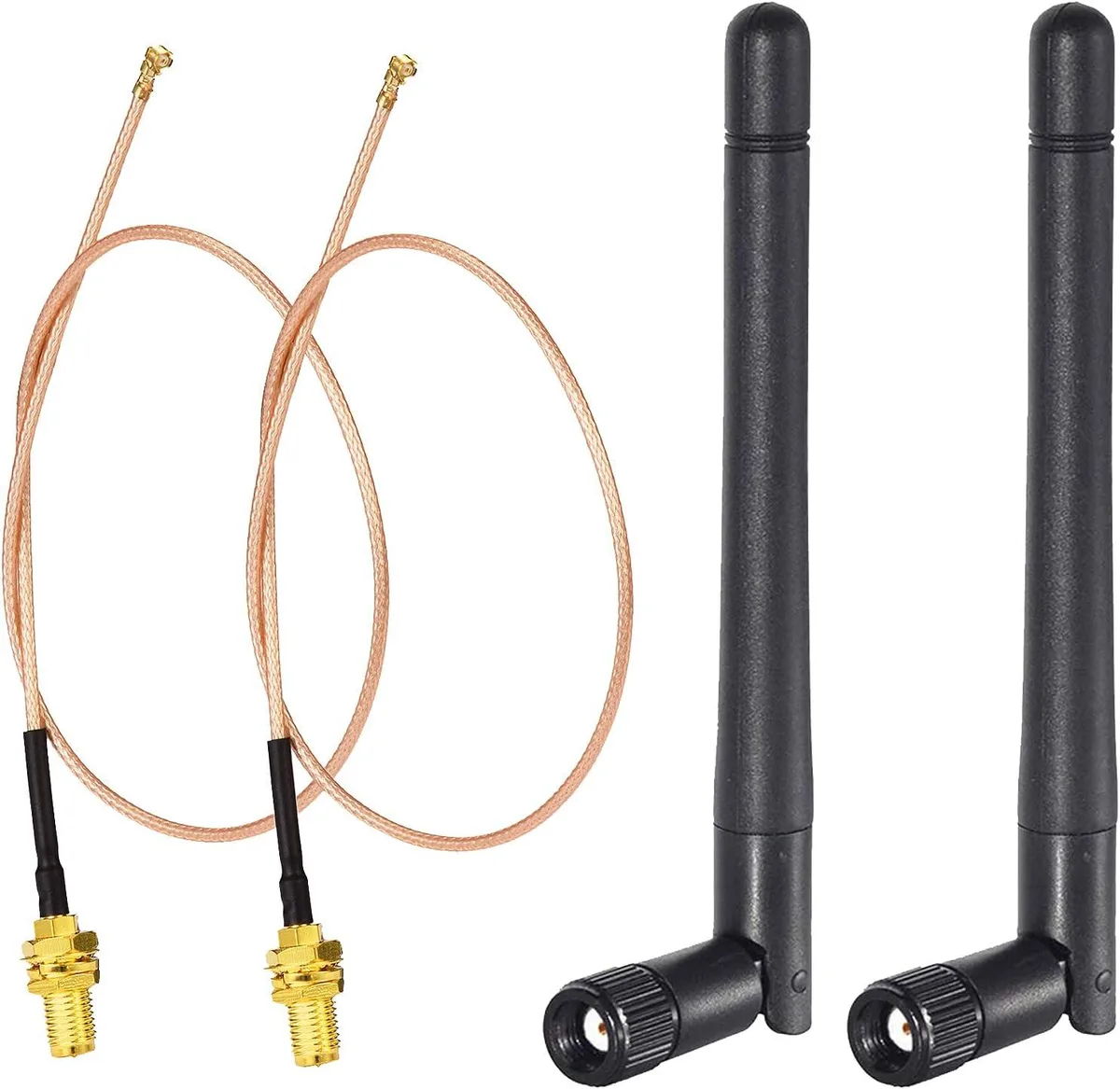 KEHIPI KEHIPI Dual Band WiFi Antenna 2.4GHz 5.8GHz 3dBi RP-SMA Male 2-Pack + 12 inch u.fl Cable — product photo