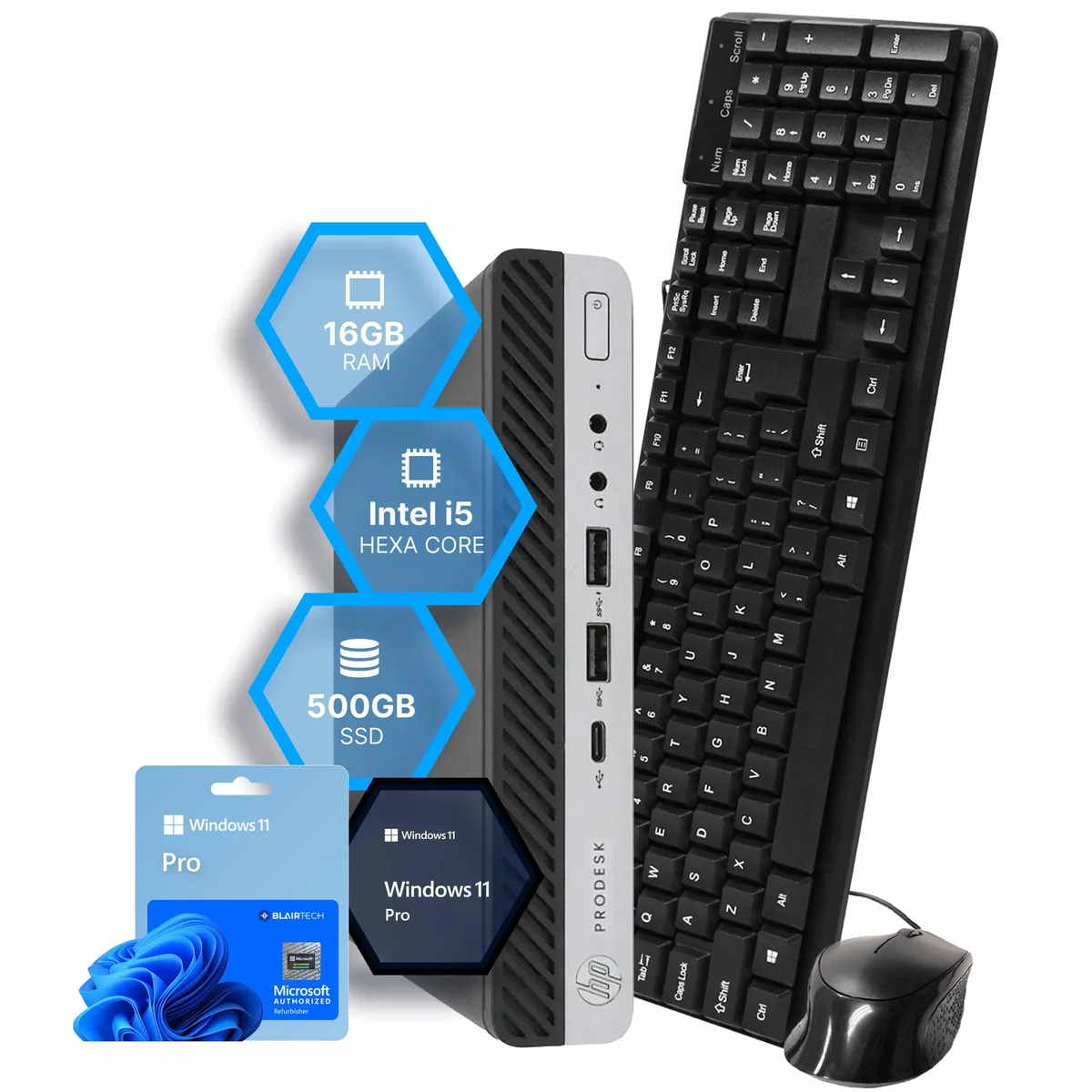 HP HP ProDesk 600G4 Mini PC Intel Core i5-8500T 16GB DDR3 500GB SSD Windows 11 Pro — product photo