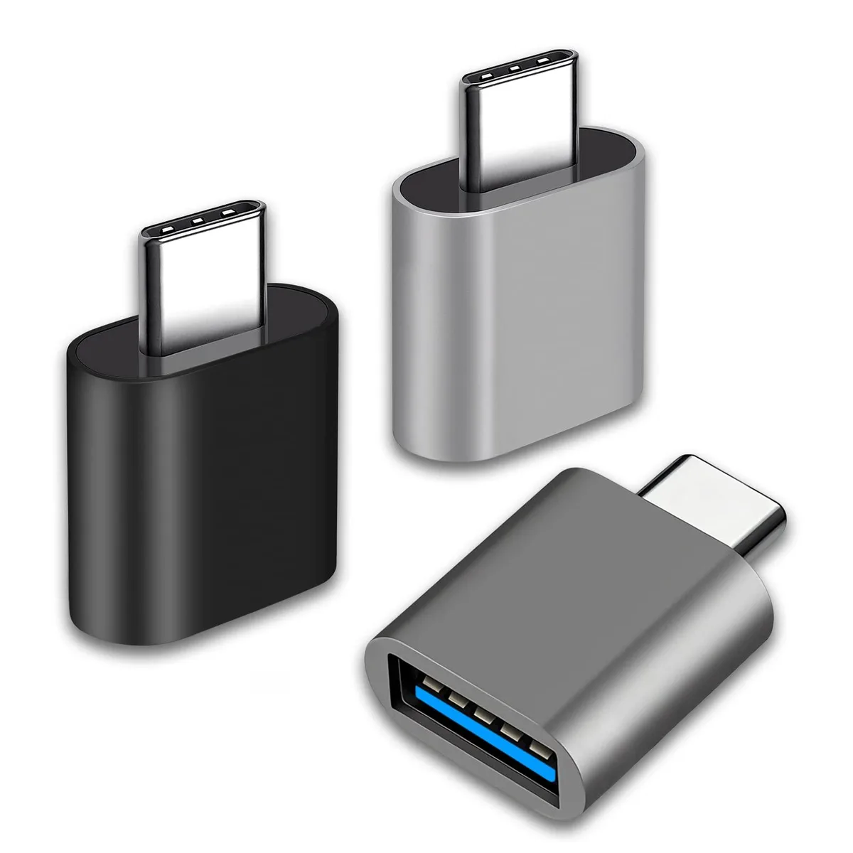 Henrety USB Type C to USB 3.0 Adapter 3-Pack Black Grey Silver — product photo