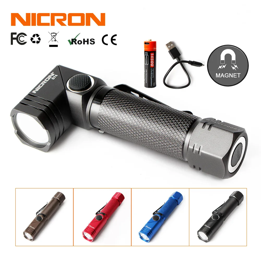 NICRON NICRON B74 600LM 90° Rotary Clip Flashlight — product photo