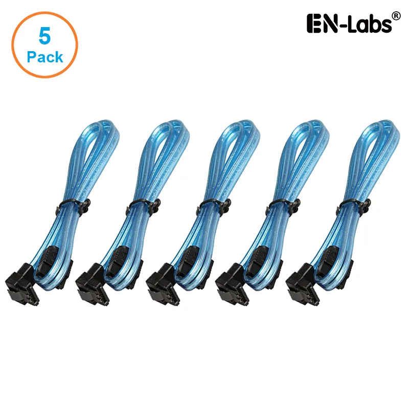 EN-Labs EN-Labs 5PKSATAIII60CMBL90 5-pack SATA cable 24" UV Blue 90° locking — product photo
