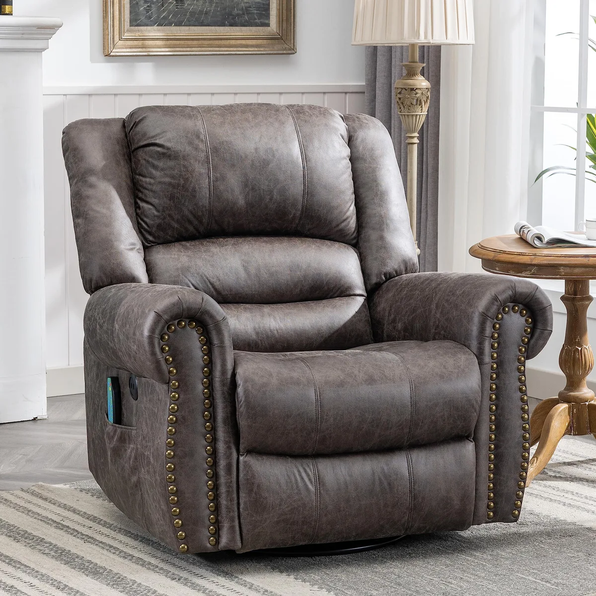 MEETWARM MEETWARM Massage Swivel Rocker Recliner with Remote Control USB Ports Grey — product photo