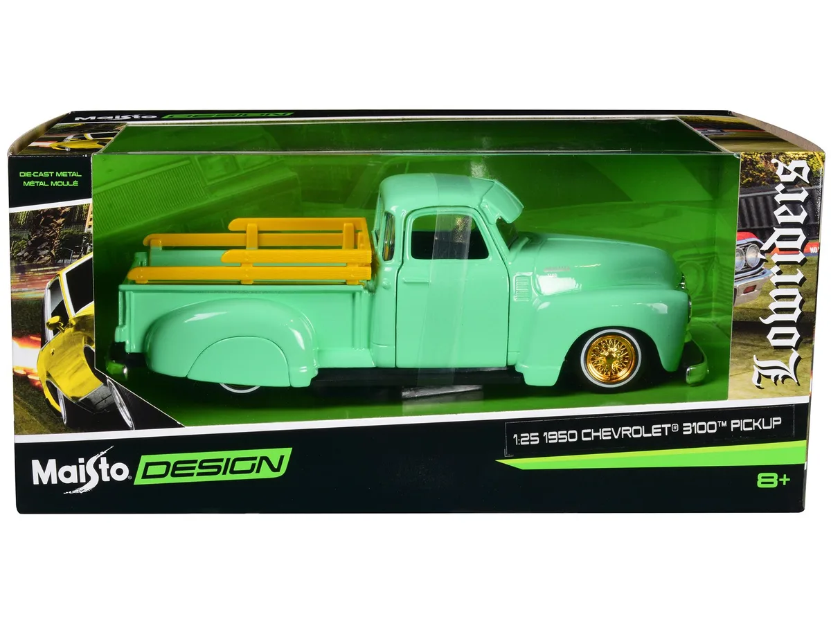 Maisto Maisto 1950 Chevrolet 3100 Pickup Lowrider Light Green Gold Wheels 1/24 Diecast Hobby Collectible — product photo