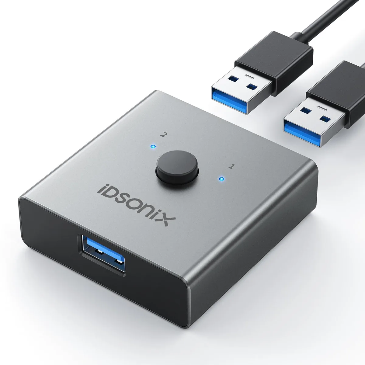  iDsonix U3S02 USB 3.0 Switch 2 Computers 1 Device 4 Ports Black — product photo
