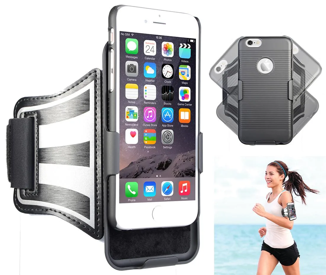 Nakedcellphone Nakedcellphone Case + Armband Strap Combo Black iPhone 6/6s 360° Rotating Reflective — product photo