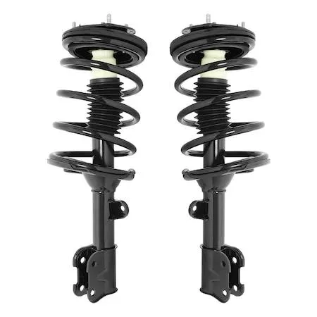 Pair of silver front strut assemblies with coil springs, top mounts and hardware